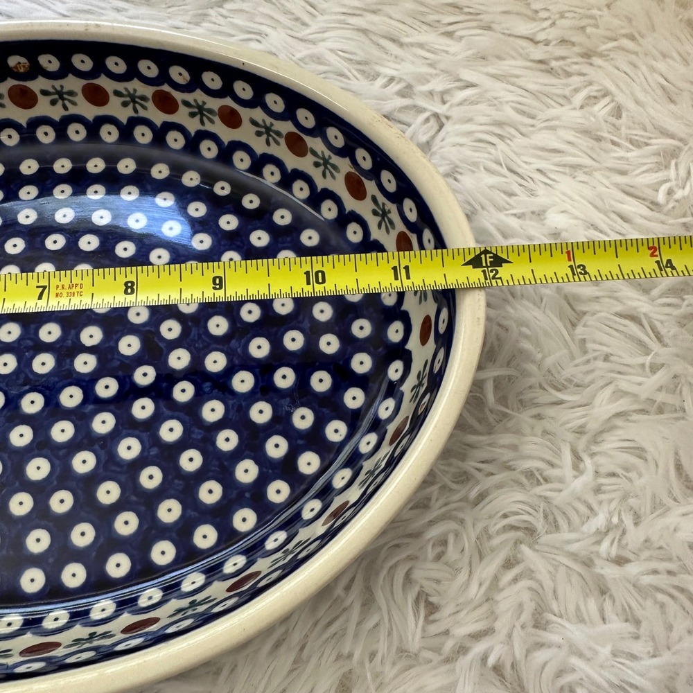 Polish Pottery Boleslawiec Blue Rose Pattern Oval Baking Dish 12" x 8" Vintage - Picture 6 of 8